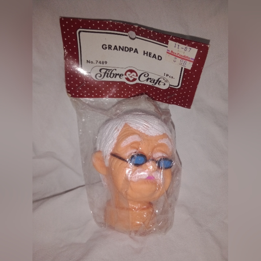 Vintage NOS Grandpa Head Craft Supply Doll Head 3" Tall New by Fibre Craft